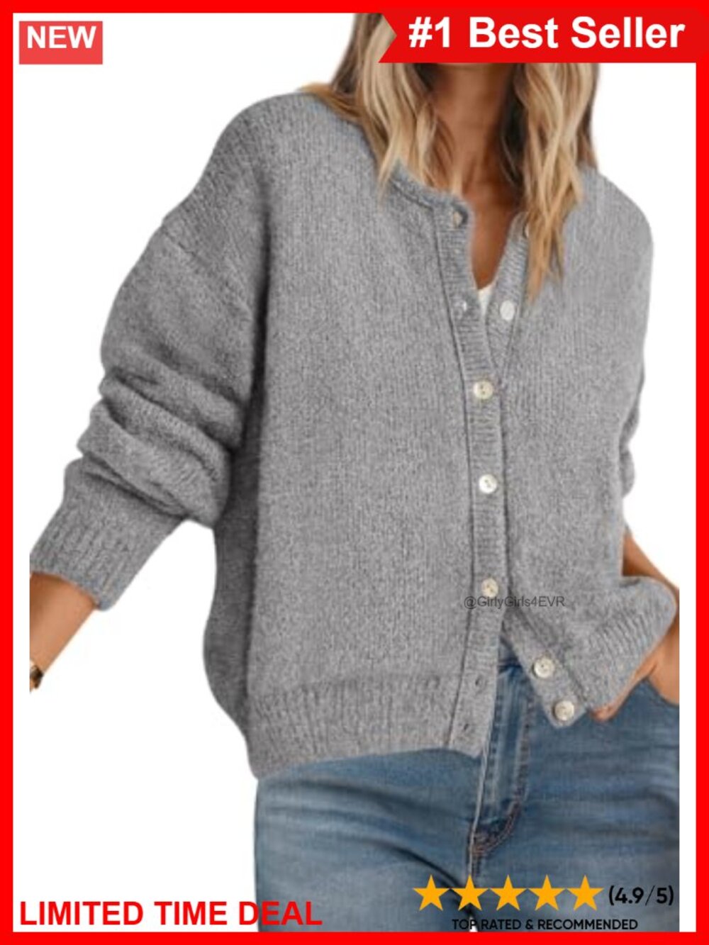 Long Sleeve Crewneck Button Down Lightweight Knit Cardigan Sweater